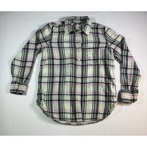 J.Crew Women’s Flannel Button Up Shirt Plaid Long Sleeve Pocket Size 4 smallmark
